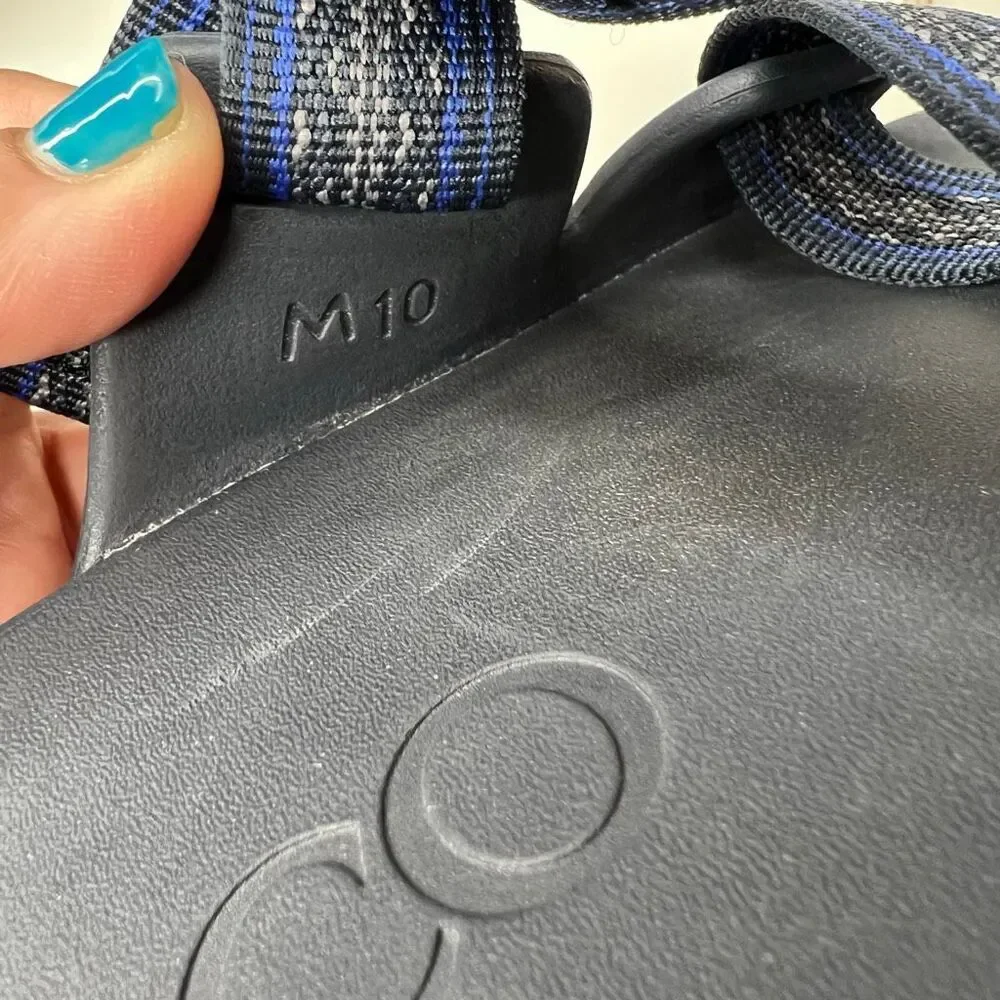 Chaco Men's Chillos slides feature blue and gray patterned adjustable straps and